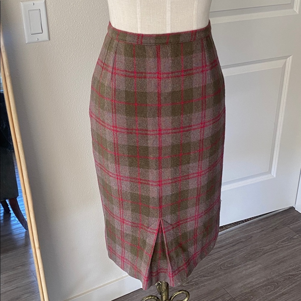 Vintage 1950s Wool Plaid Pencil Skirt